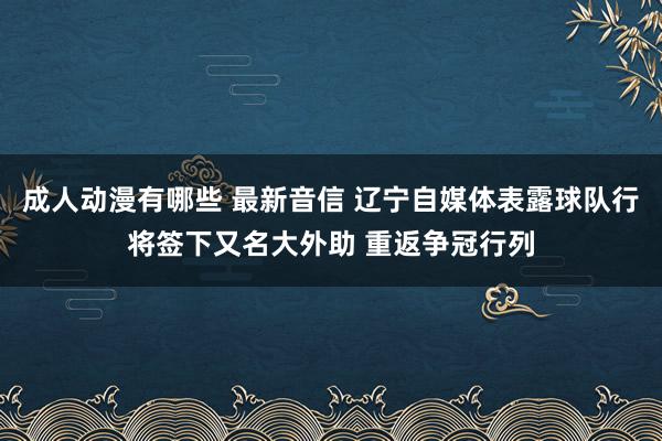 成人动漫有哪些 最新音信 辽宁自媒体表露球队行将签下又名大外助 重返争冠行列